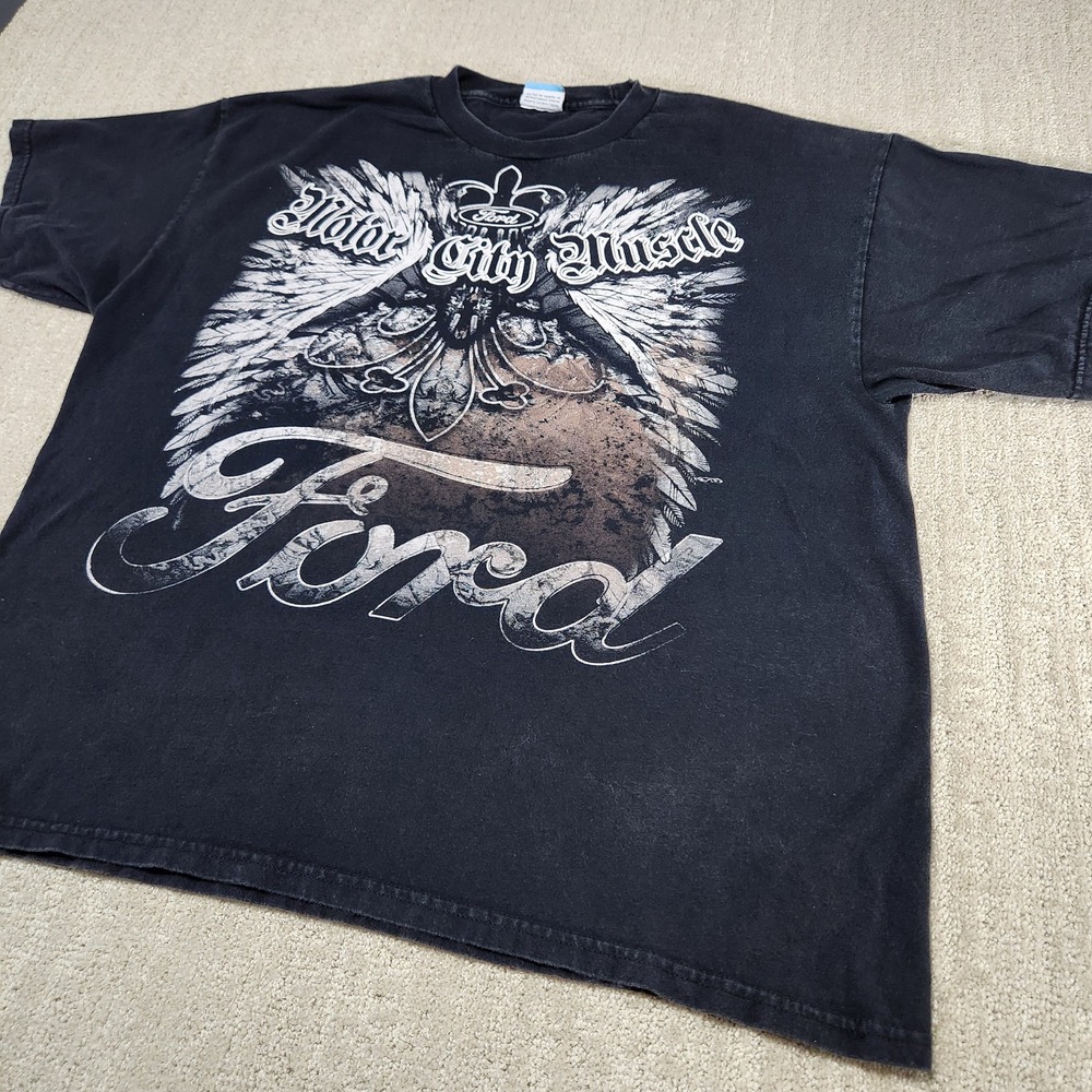 Vintage‎ Ford Shirt Men XL Y2K Graphic Wings Motor City Muscle Grunge Spellout